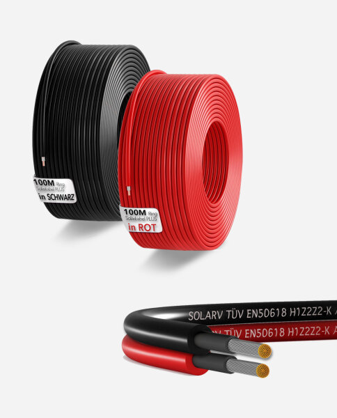 enjoy solar&reg; 100Meter Ring Solarkabel PLUS 4/6/10mm&sup2; in rot und schwarz