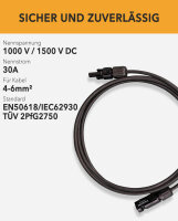 HISkon&reg; 6mm&sup2; Verl&auml;ngerungskabel MC4 auf MC4 Stecker 1m/2m/3m/5m/8m/10m